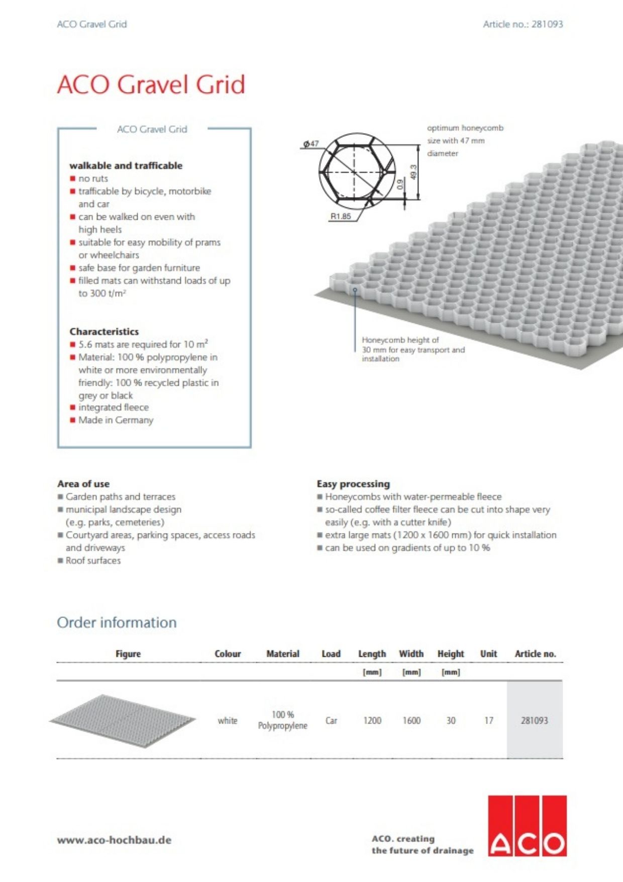 ACO stabilizacija šljunka - podaci ENG